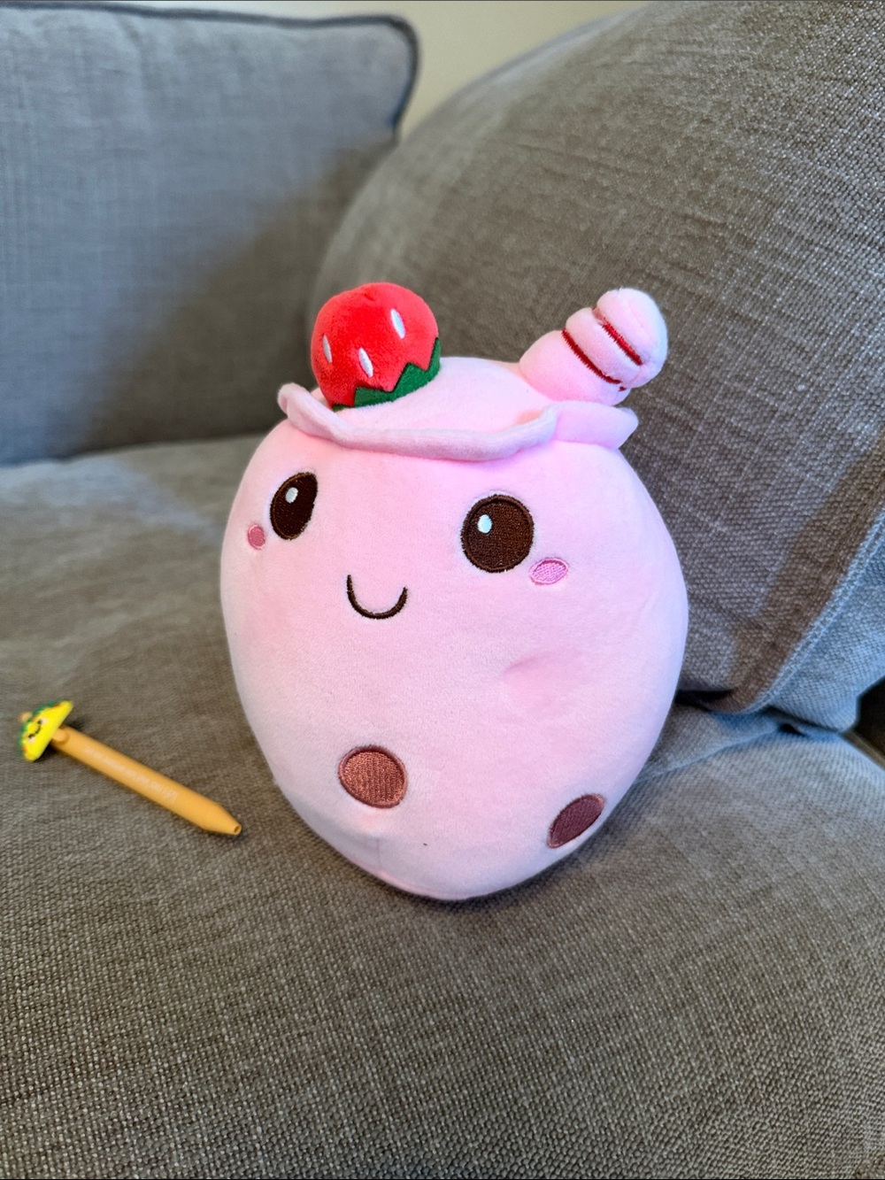 Plush Pink Dessert Character Stuffed Toy - Cute Strawberry Hat